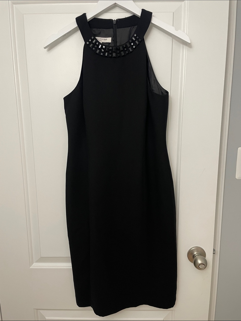 Black Embellished High Neck Sheath Dress